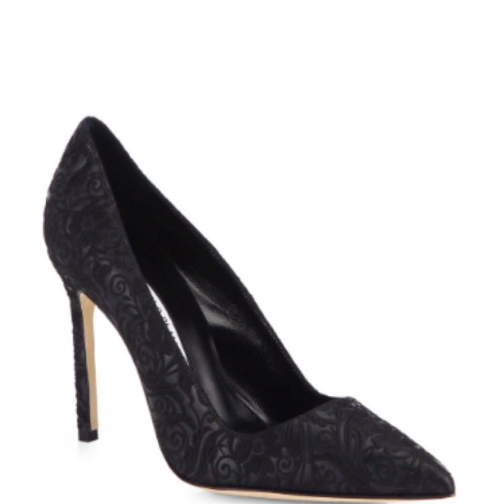 Manolo Blahnik BB Laser-Cut Jacquard Black Pumps